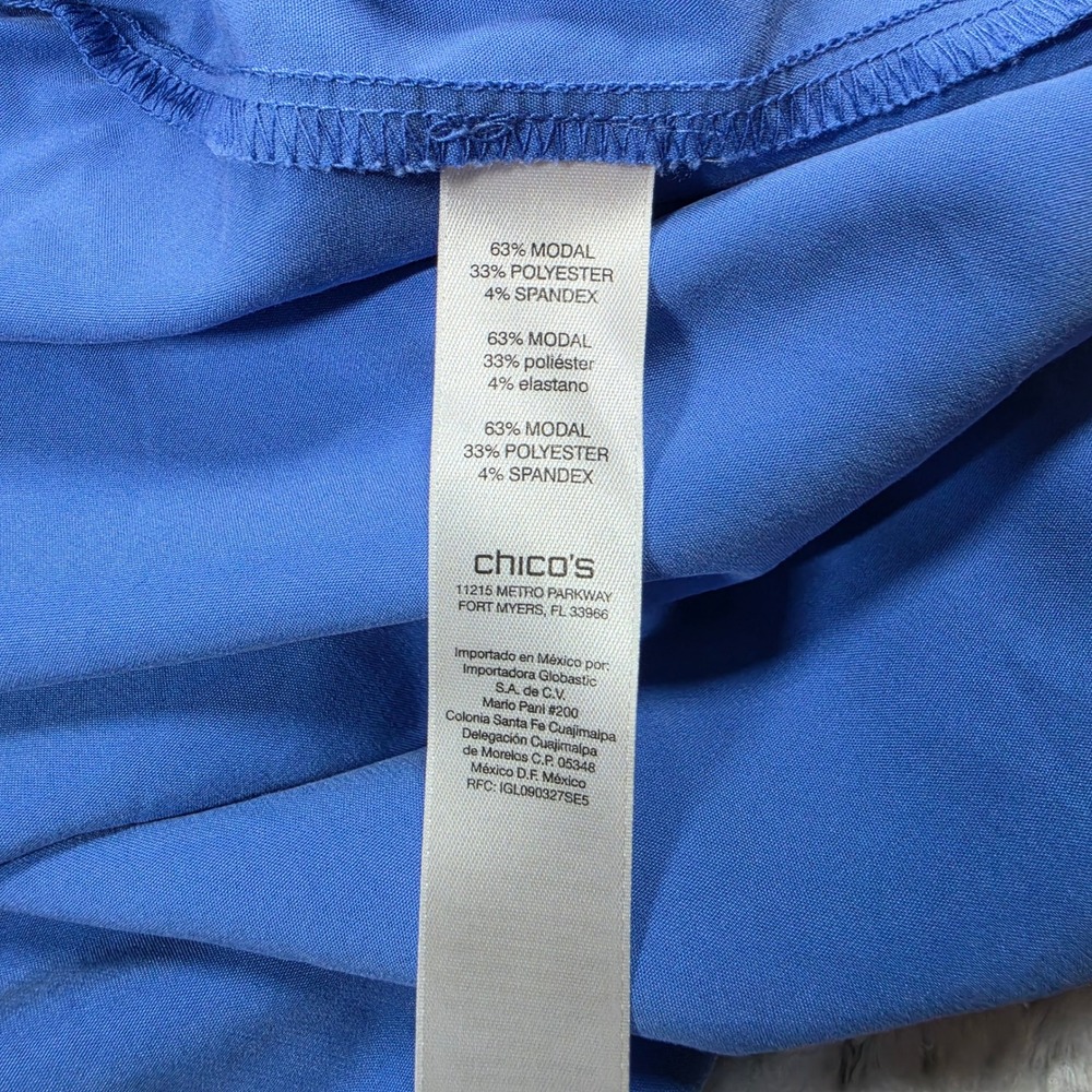 Chicos Button Up Shirt Womens Large Store 2 Blue Roll Tab Sleeve Work Office - Picture 7 of 11